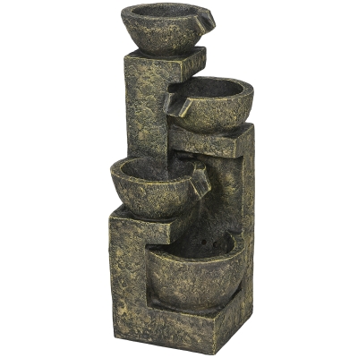 Outsunny Gartenbrunnen Wasserbrunnen Brunnen, verstellbare Geschwindigkeit, 25 x 24 x 60 cm, Schwarz