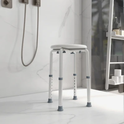 HOMCOM Taburete de Ducha de Aluminio con Altura Regulable Antideslizante Carga 136 kg para Ancianos y Discapacitados