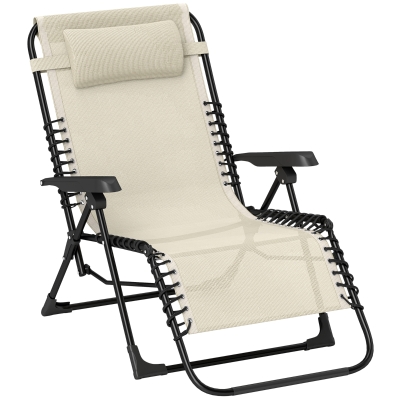 Outsunny Sonnenliege klappbar Gartenliege mit Kopfkissen, 5-Fach verstellbare Rückenlehne bis 120 kg belastbar Beige