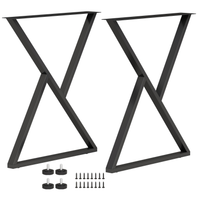 HOMCOM Conjunto de 2 Pernas de Mesa em Aço em Forma de X para Móveis Industriais com Apoios Ajustáveis e Parafusos Preto