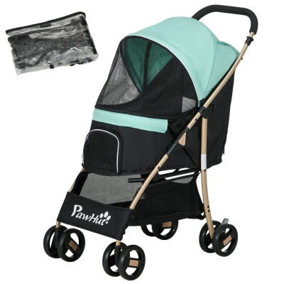 PawHut Pet Stroller for Small Dogs with Rain Cover - Green