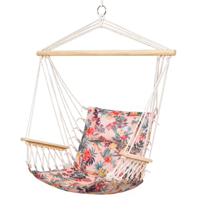 Outsunny Hängesessel mit Querstrebe und Kissen,Hängestuhl, hängesitz, hängeschaukel, Leicht zu tragen, einfach verpackung und Aufbewahrung, bis 100 kg belastbar, mehrfarbig 100 x 106 cm