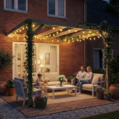 Outsunny Wooden Pergola Garden Gazebo 2.4x2.4m Light Brown