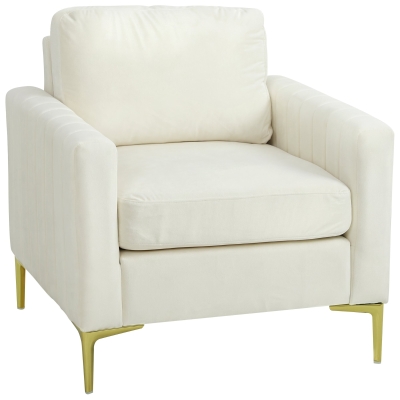 HOMCOM Poltrona de Sala Estofada em Veludo Acolchoamento Espesso Assento Amplo Apoio de Braços Almofada 81x77x81 cm Creme