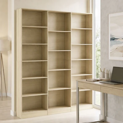 HOMCOM Bibliotecă 6 niveluri, Raft de depozitare cu 17 compartimente și rafturi reglabile, 149 x 23,6 x 188 cm, Stejar