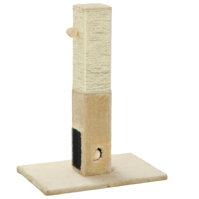 PawHut Jute Cat Scratching Post w/ Carpet Base Hanging Toy - Beige