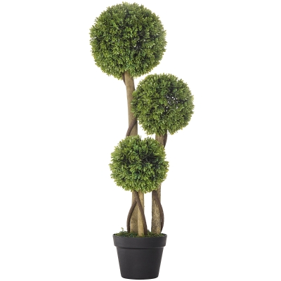 HOMCOM Künstlicher Buchsbaum, Kunstpflanze, realistisches Aussehen, Outdoor, Grün + Schwarz