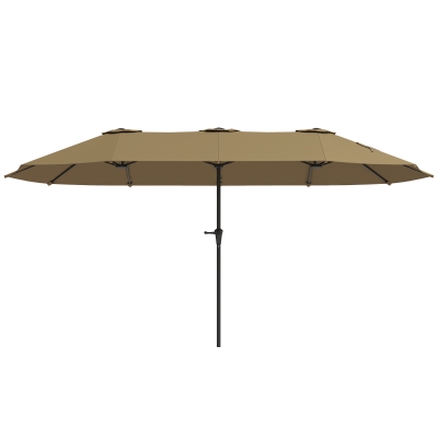 Outsunny Sombrilla Doble 4x2,2 m Sombrilla Terraza Exterior con Manivela Manual Impermeable y Protección UV30+ Café