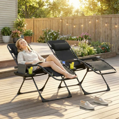 Outsunny Zero Gravity Reclining Garden Chairs Set of 2 Black