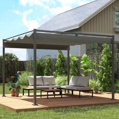Outsunny Pergola Rétractable 3x3m Polyester Gris Jardin