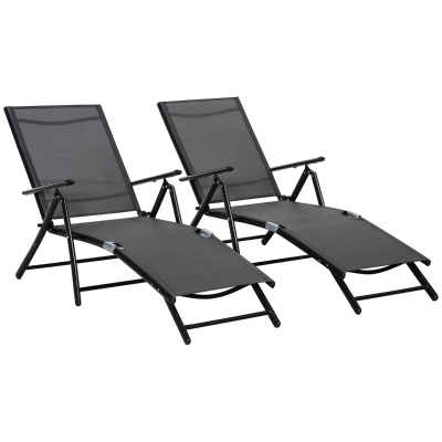 Outsunny Lot de 2 Chaises Longues Pliantes Aluminium Noir