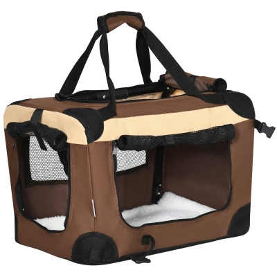 PawHut Hundetasche Hundetransporttasche, 3 Eingänge, faltbar, 50,5 x 33,5 x 35, Braun + Beige