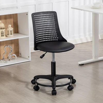 HOMCOM Cadeira de Escritório sem Braços Cadeira de Secretária Giratória em Malha com Encosto Vazado Ajustável 43x42x74-86 cm Pr