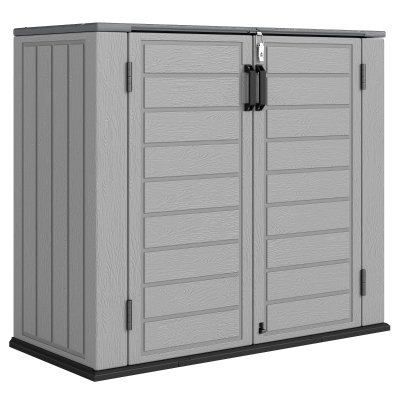 Outsunny Abrigo de Jardim Exterior de HDPE 940L com Tampa Dobrável e 2 Portas, Fecho para Armazenamento 142x67x119 cm Cinzento Claro