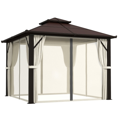 Outsunny Hardtop Gazebo Aluminium Beige 3x3m with Netting