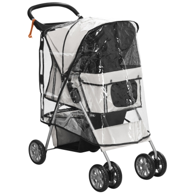 PawHut Dog Stroller Folding Grey with Rain Cover & Basket