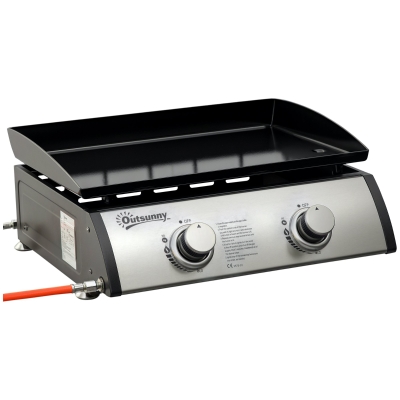 Outsunny Gas Plancha Grill Portable 2 Burner 6kW Non-Stick
