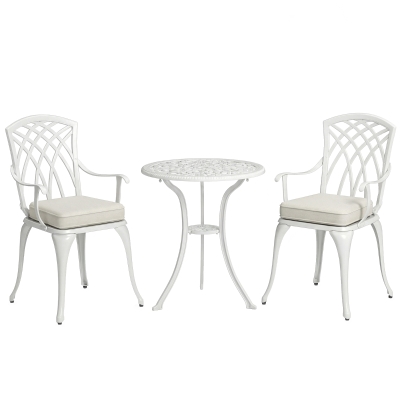 Outsunny 3-Piece Bistro Set Cast Aluminium White