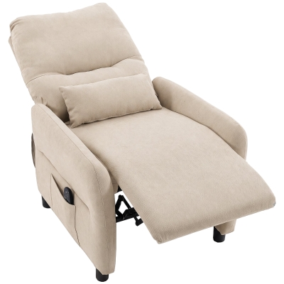 HOMCOM Poltrona relax com massagem & aquecimento, função reclinável, 2 bolsos laterais e apoio de pés extensível, Bege