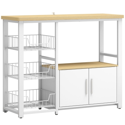 HOMCOM Etajeră de depozitare pentru bucătărie cu coșuri glisante și dulap, suport pentru cuptor cu microunde, 100 x 35 x 80 cm, alb