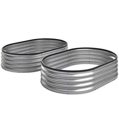 Outsunny Hochbeet Metall 2er Set 135 x 90 x 30cm Oval Hochbeete mit Gummistreifen