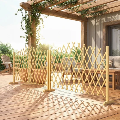 Outsunny Set de 2 Paneles de Vallas de Jardín Exterior Extensibles de Madera para Decoración Terraza 180x30x103 cm Natural