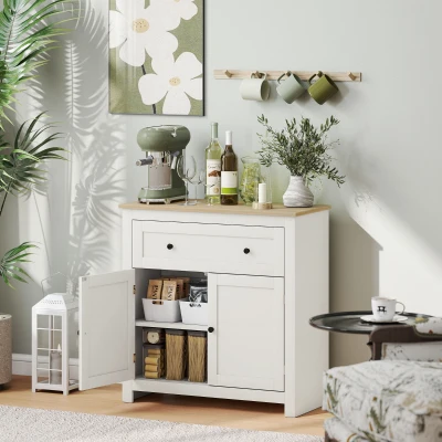 HOMCOM Sideboard Cabinet with Drawer Cream White