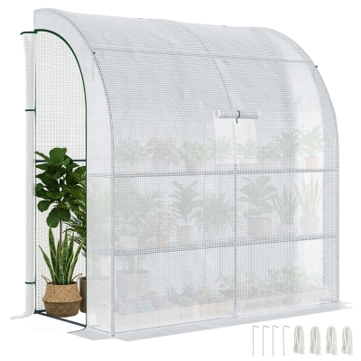 Outsunny Lean-to Greenhouse 200x100cm 4 Shelves White