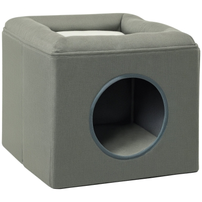 PawHut Maison Chat 2 Niveaux Peluche 36,5cm Gris