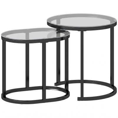 HOMCOM Nest of Tables Modern Steel Glass Set of 2 Black
