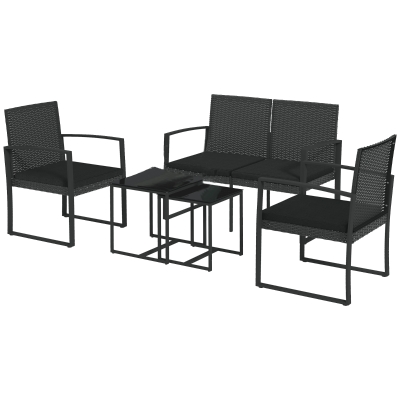 Outsunny Conjunto de Muebles de Jardín de Ratán Sintético con 2 Sofás Individuales 1 Sofá Doble y 2 Mesas de Centro Negro