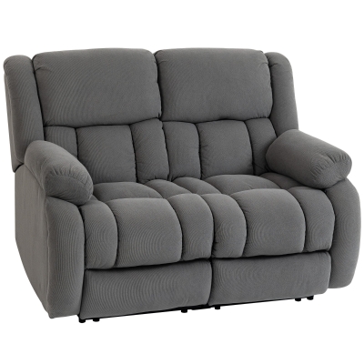 HOMCOM Sofá Reclinável Manual de 2 Lugares Ajuste Separado Revestimento em Veludo Apoio para os Pés Ajustável 145x100x102 cm Cinzento