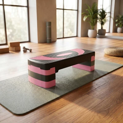 HOMCOM Stepper fitness aérobic hauteur réglable surface antidérapante 80 x 31 x 20 cm noir rose clair
