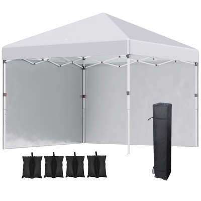 Outsunny Faltpavillon, 2 Seitenwände, höhenverstellbar, mit Transporttasche, rostfreies Stahlgestell, 3x3 m, Weiß