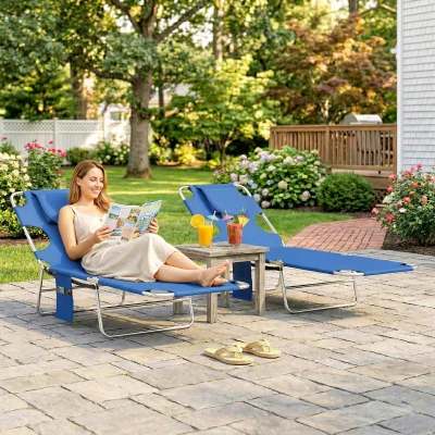 Outsunny Adjustable Sun Loungers Set of 2 with Pocket Blue