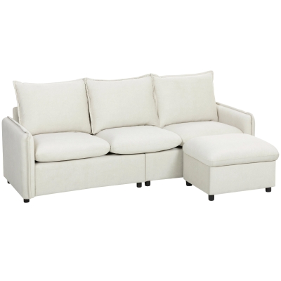 Set Canapea 3 Locuri, HOMCOM, Leathaire, 212x125x84cm, Crem