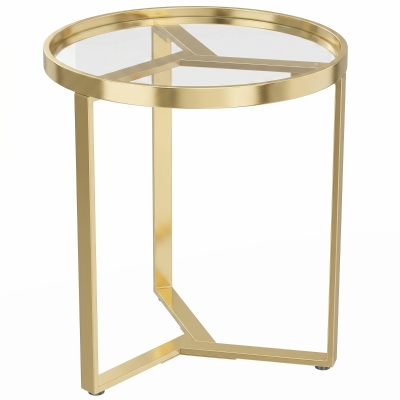 HOMCOM Round Side Table Tempered Glass Metal Frame Gold