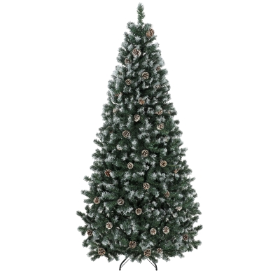 HOMCOM Árbol de Navidad 210cm con 998 Ramas Nevadas y Piñas Apertura Automática y Base Plegable, Verde