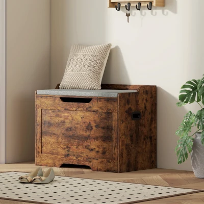 HOMCOM Panca Contenitore da 103L color Legno e Cuscino in Tessuto