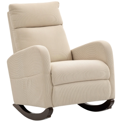 HOMCOM Schaukelstuhl, gepolsterter Schaukelsessel mit Cordstoff, Seitentaschen für Wohnzimmer, Schlafzimmer, Beige