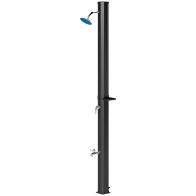 Outsunny Solardusche 35 Liter Solar Gartendusche mit Wasserhahn Duschkopf Handbrause seitliche Tablett, bis 55 °C Schwarz