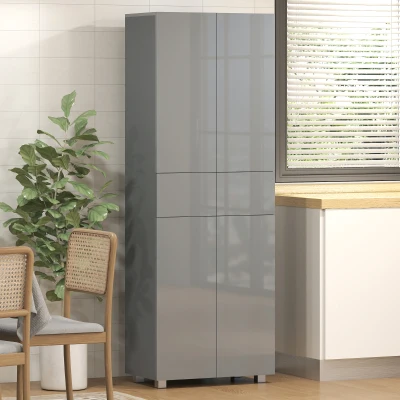 HOMCOM Kitchen Storage Cabinet 3 Shelves High Gloss Grey