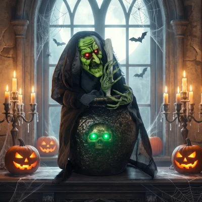 HOMCOM Geanimeerde Halloween-tafelheks met lachgeluid, verlichte ogen en geluid-/aanraakactivatie