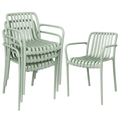 Outsunny Chaises Jardin Polypropylène Empilables Gris Vert Lot de 4