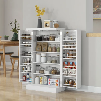 HOMCOM Armario Despensa Cocina con 2 Puertas 16 Estantes Alacena Moderna con Estantes Ajustables 60x30x104 cm Blanco