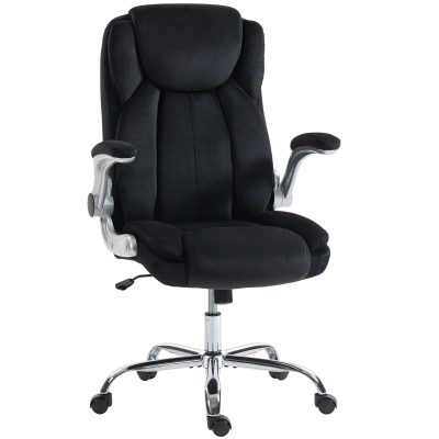 HOMCOM Silla de escritorio Ergonómica con Respaldo Alto Reposabrazos Abatibles Asiento con Muelles Altura Ajustable Negro