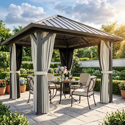 Outsunny Hardtop Gazebo Steel Roof Netting Black 3x3m