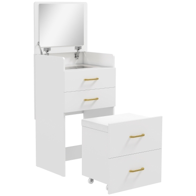 HOMCOM Coiffeuse 3 Tiroirs avec Miroir et Tabouret Blanc