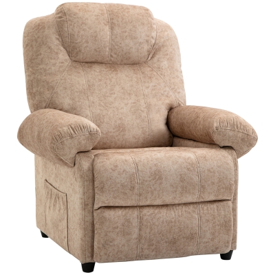 HOMCOM Sillón Relax Reclinable Manual, Sillón Relax de Terciopelo con Reposabrazos, Reposapiés, Acolchado Grueso, Butaca Reclinable hasta 135º para Salón, Dormitorio, Oficina, Beige