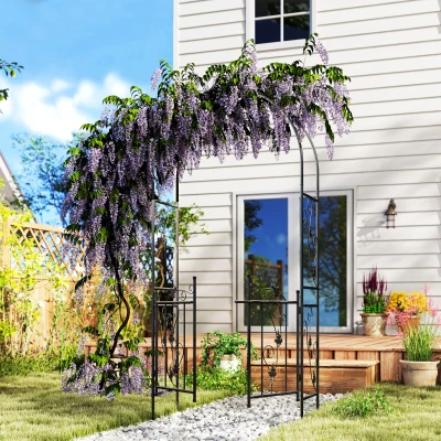 Outsunny Steel Garden Arch with Gate Black 2.17m